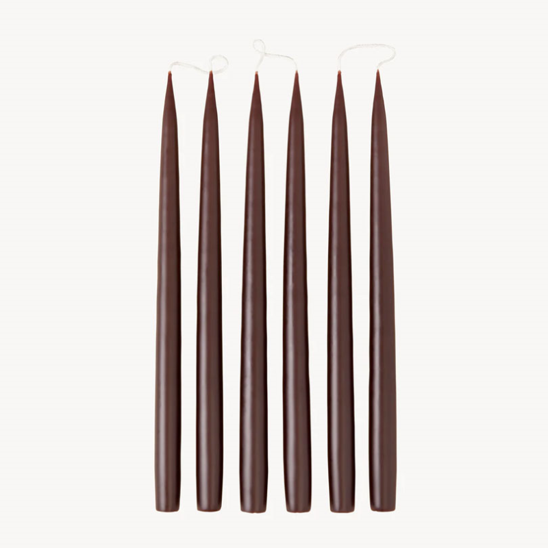 Set of 6 Tapered Dinner Candles, H35cm, Dark Brown-0