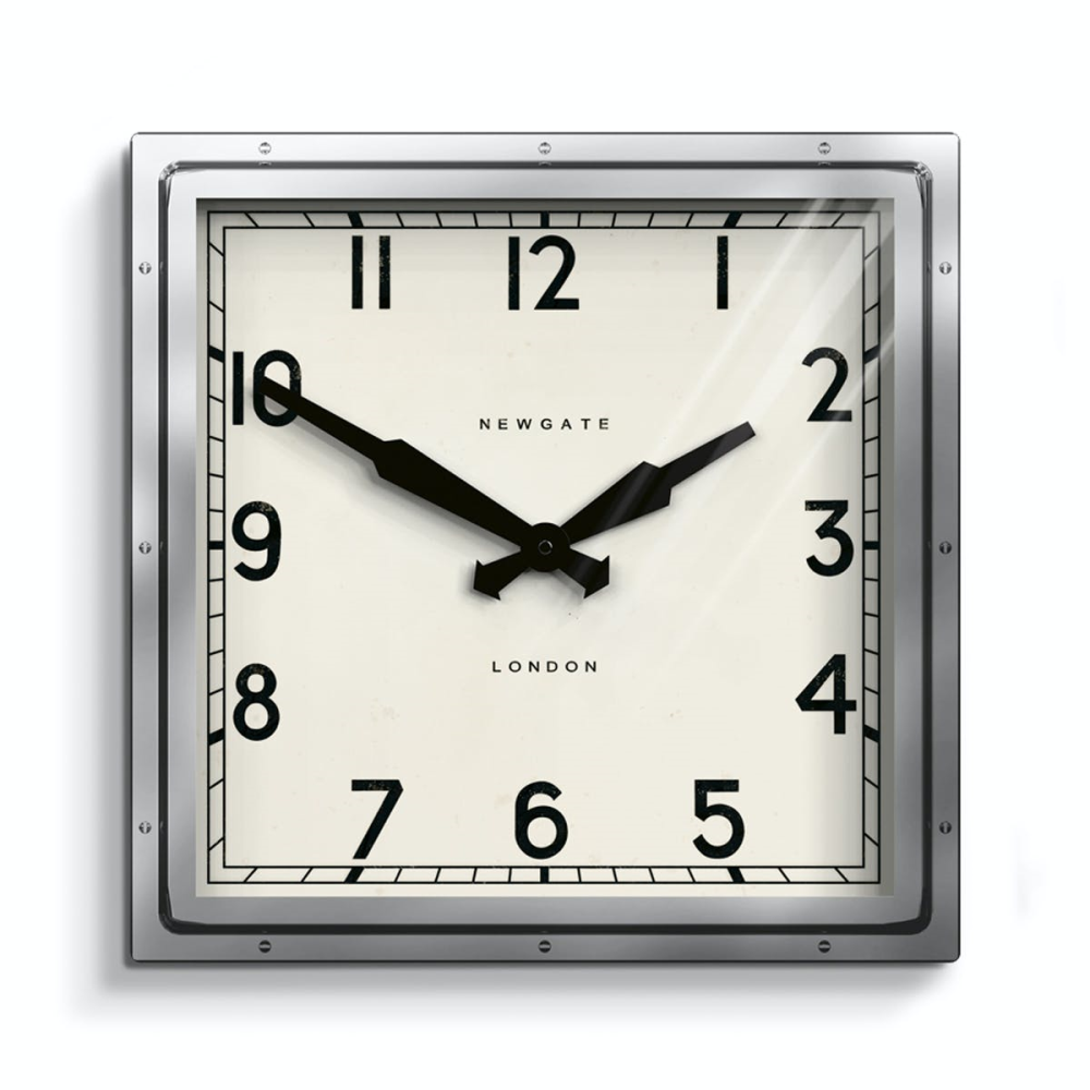 Quad Wall clock, 40 x 40 x 9cm, Polished Chrome Steel-5