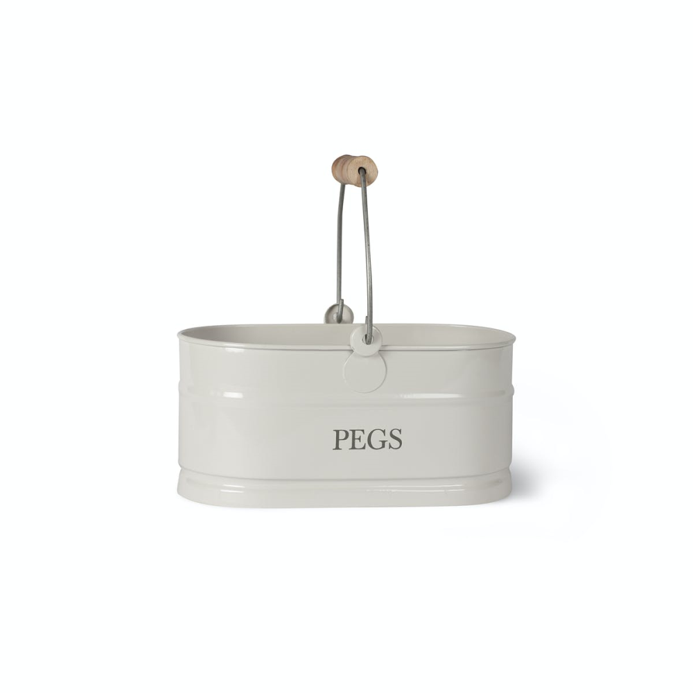 Peg basket, H14 x W27 x D14.5cm, Chalk Coloured Powder Coated Steel With Wood Grip-1