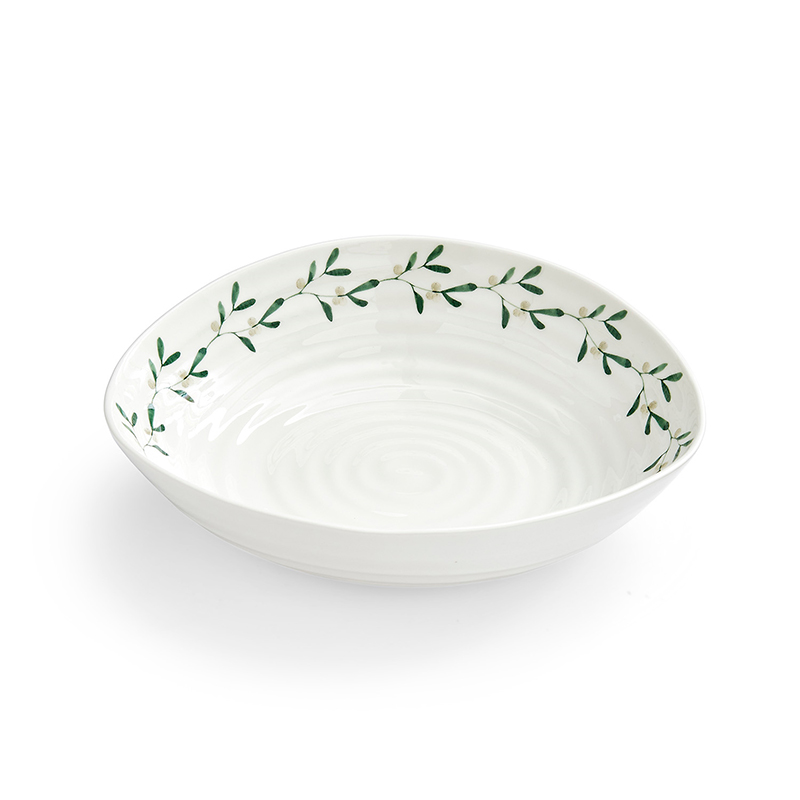 Mistletoe Set of 4 Pasta Bowls, D23.5cm, White/Green-2