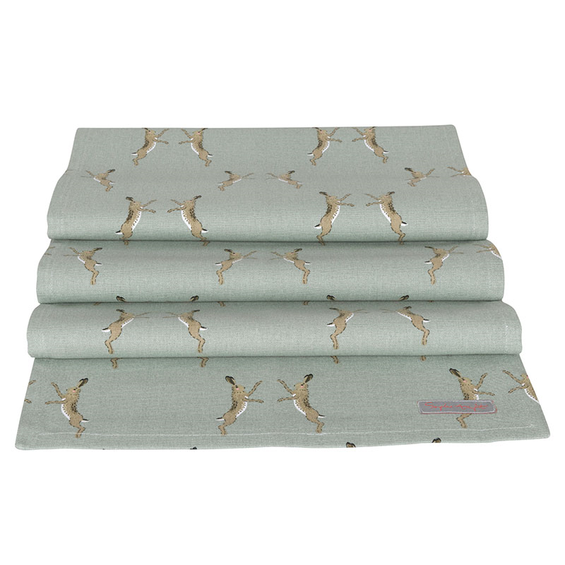 Boxing Hares Table Runner, 35 x 280cm, Duck Egg Grey-3