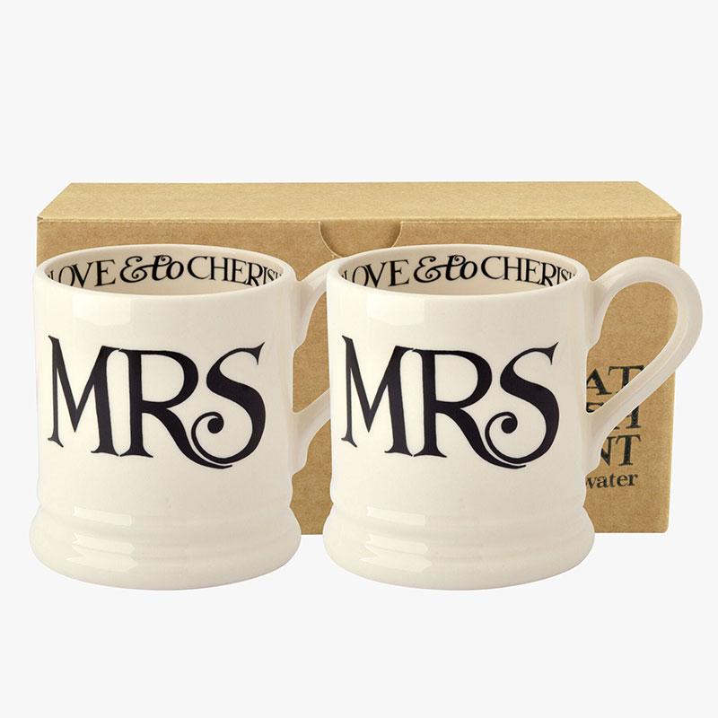 Black Toast Set of 2 Mrs & Mrs Mugs, 300ml, Cream-1