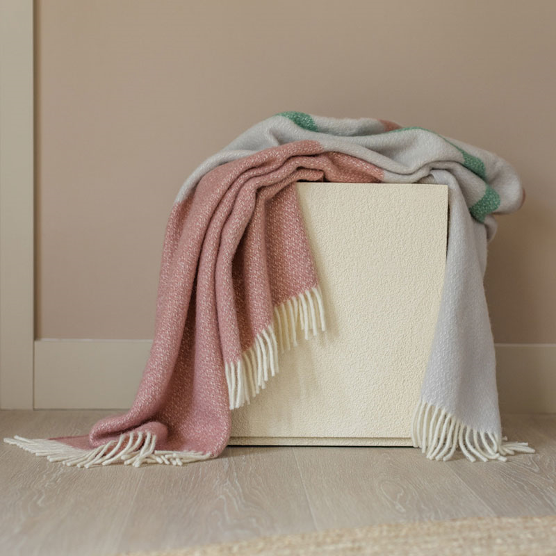 Brecon Pure Wool Throw, 150 x 183cm, Dusty Pink & Sea Green-1