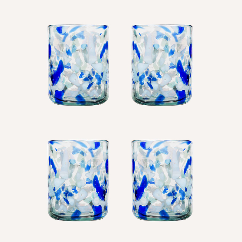 Hielo Set of 4 Hand Made Glass Tumblers, H11cm, Blue-1