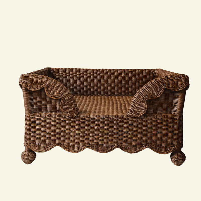 Ziggy Scalloped Rattan Dog Bed, Teak-1