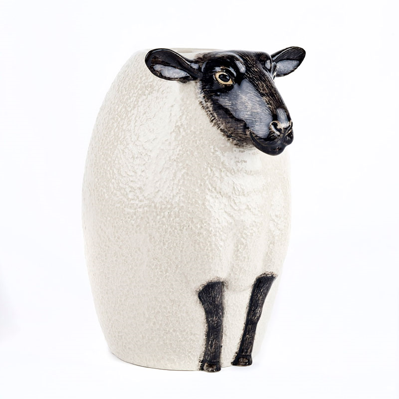 Black Faced Suffolk Sheep Flower Vase, H23cm, Black/White-3