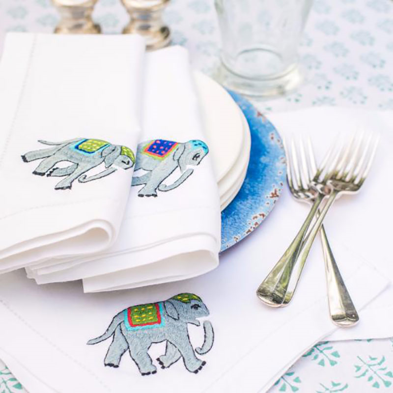 Elephant Set of 4 Napkins, 45 x 45cm, White-0