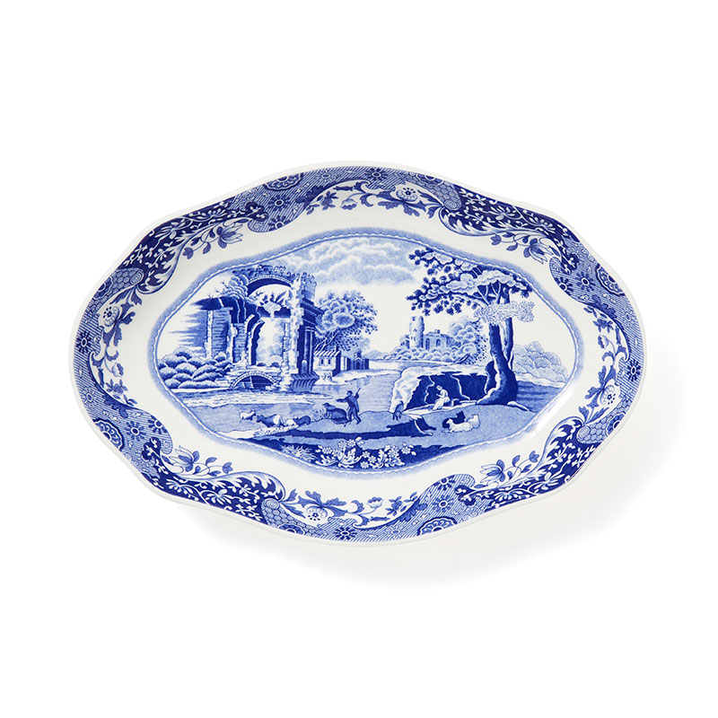 Blue Italian Oval Fluted Dish, L14 x W21.5cm, Blue-3