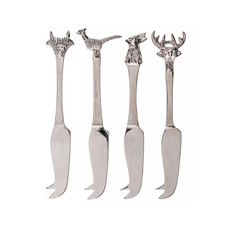 Country Animals Set of 4 Mini Cheese Knives, Silver-3