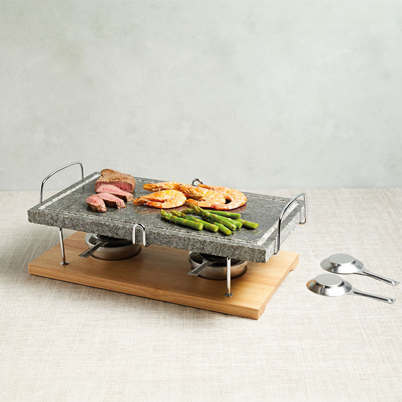 Hot stone grill set, 42 x 22 x 15cm, marble with wooden base-4