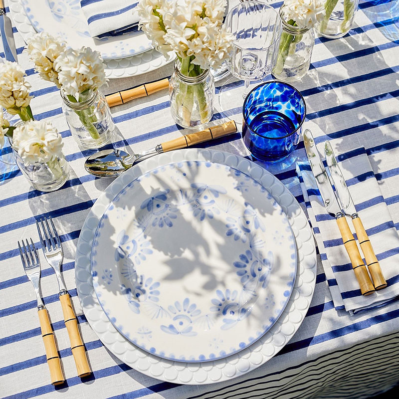 St Tropez Tablecloth, 150x 300cm, Dark Blue &  White-1