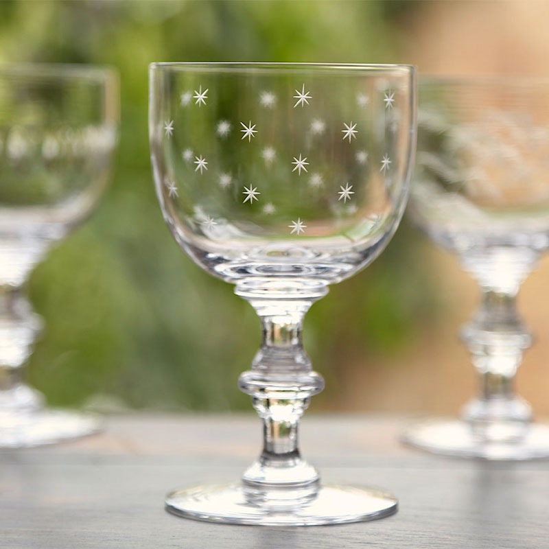 Stars Set of 4 Patterned Crystal Wine Goblets, 250ml, Clear-1