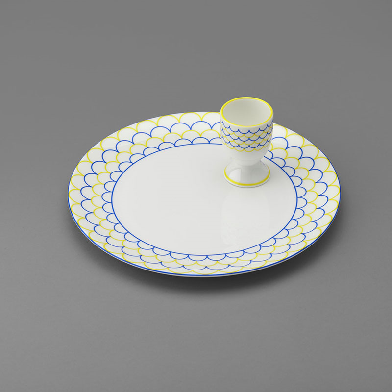 Ripple Tea Plate, D24cm, Blue & Yellow-4