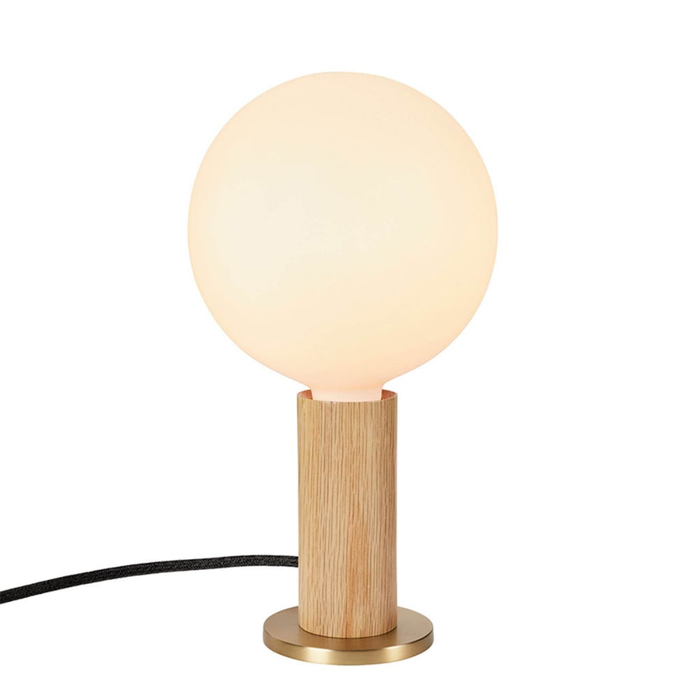 Knuckle Pendant Table lamp with sphere bulb, H30 x D15cm, Oak & Brass-1