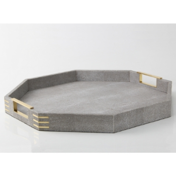 Serving Tray, Christie, Octagonal, Barley Shagreen & Brass-0