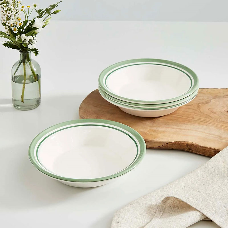 Potter's Stripe Set of 4 Soup Plates, D21cm, Green-0