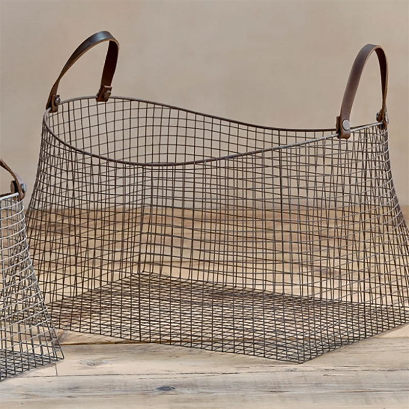 Adah Set of 2 Iron Baskets, Brown-2