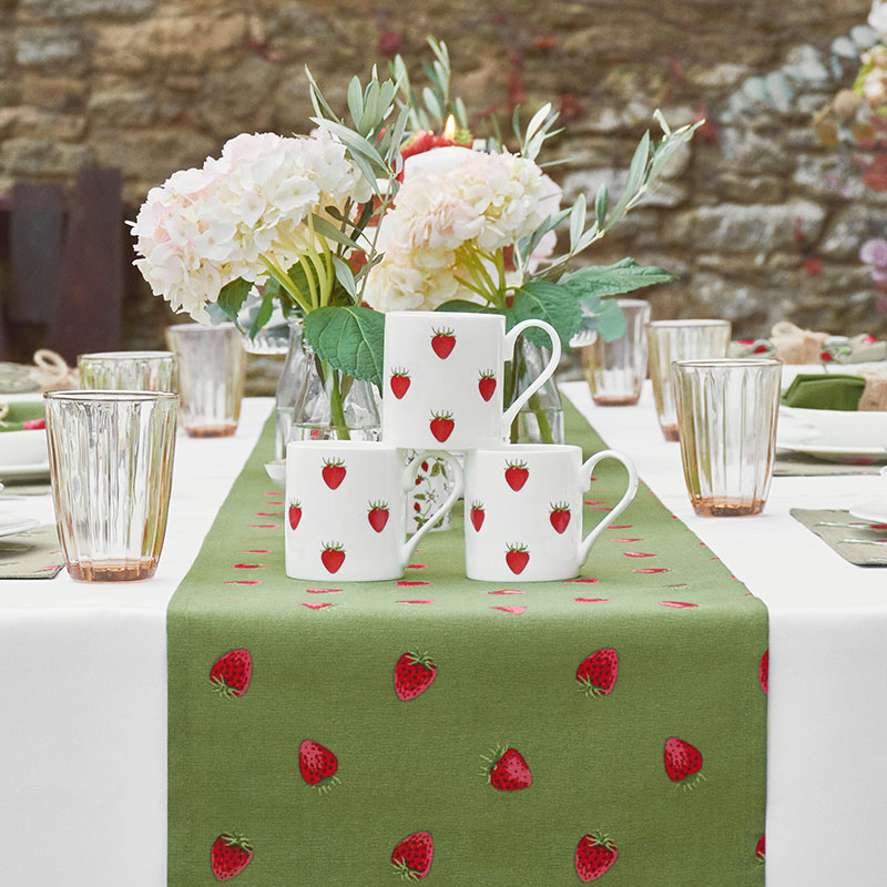 Strawberries Table Runner, 35 x 280cm, Green, Red-0