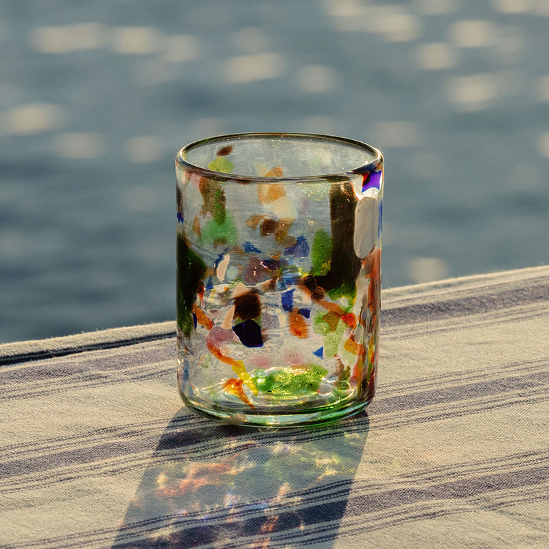 Terrazzo Set of 2 Hand Made Glass Tumblers, H11cm, Multicolour-3