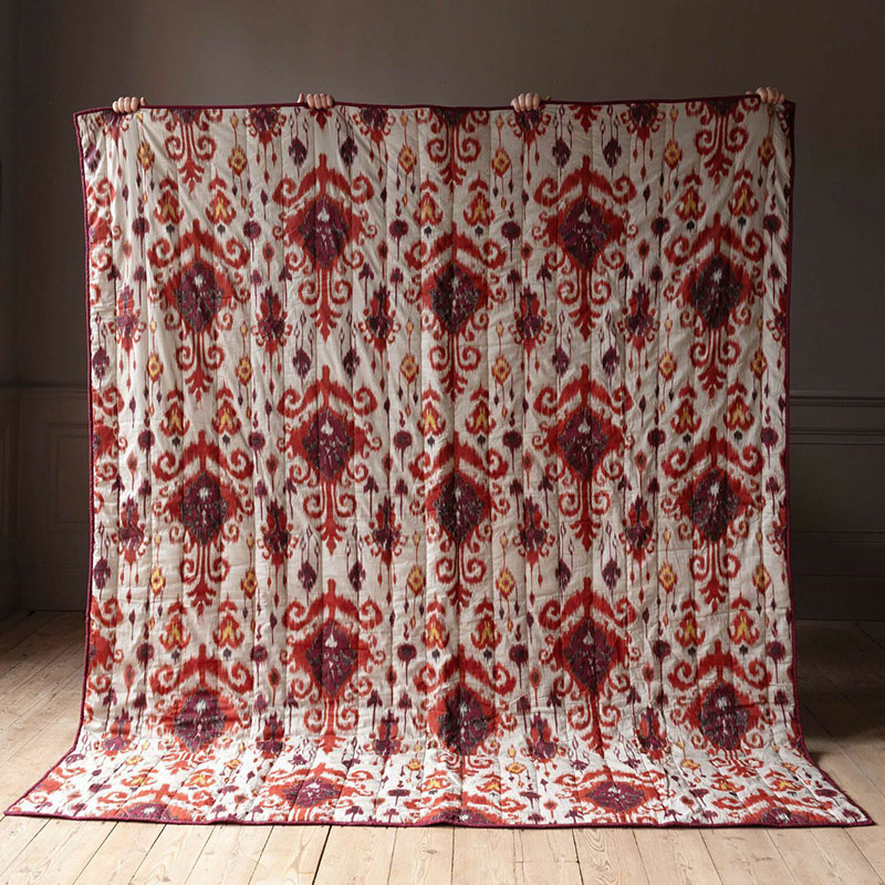 Ikat Double Bedspread, Red-2