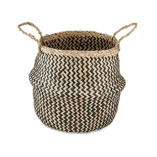 Ekuri Basket, Small, H38 x D30cm, Natural and Black-2