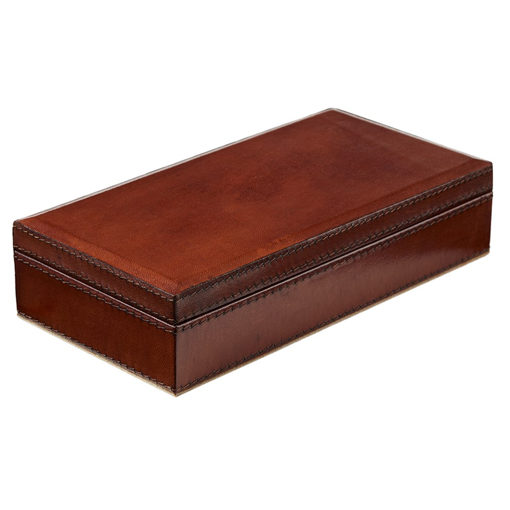 Cufflink Box, Tan Leather , 20x10x5cm-2