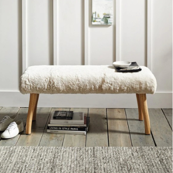 Bench, Curly Sheepskin, Ivory, 47 x 36 x 105cm, Ivory-0