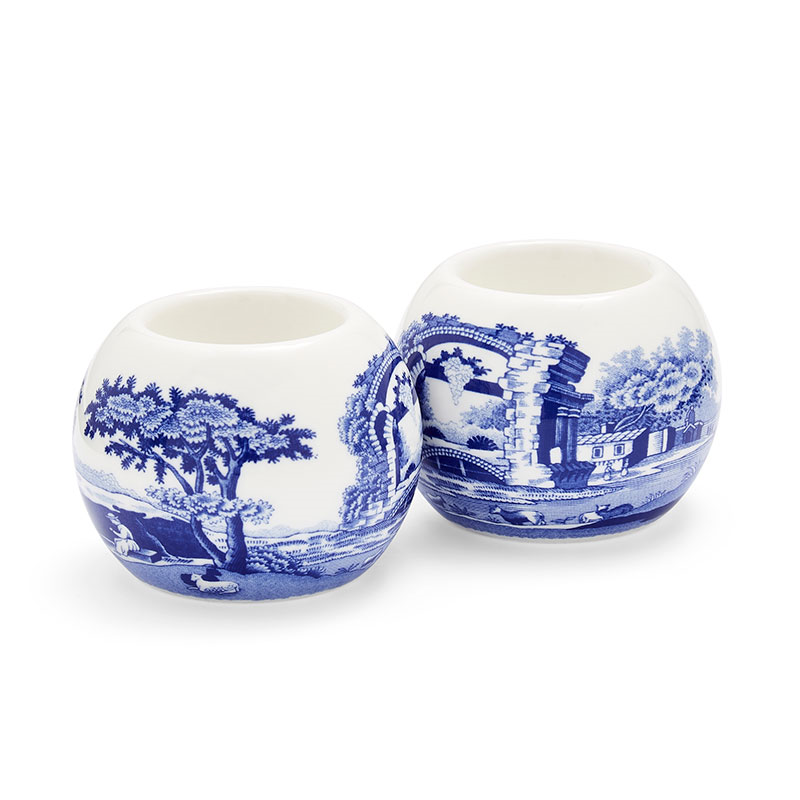 Blue Italian Set of 2 Tealight Holders, H6 x D8cm, Blue-1