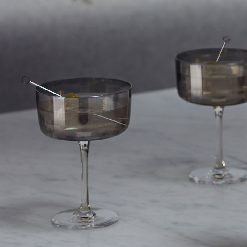 Lunar Set of 2 Champagne/Cocktail Glasses, 230ml, Lunar Grey-0