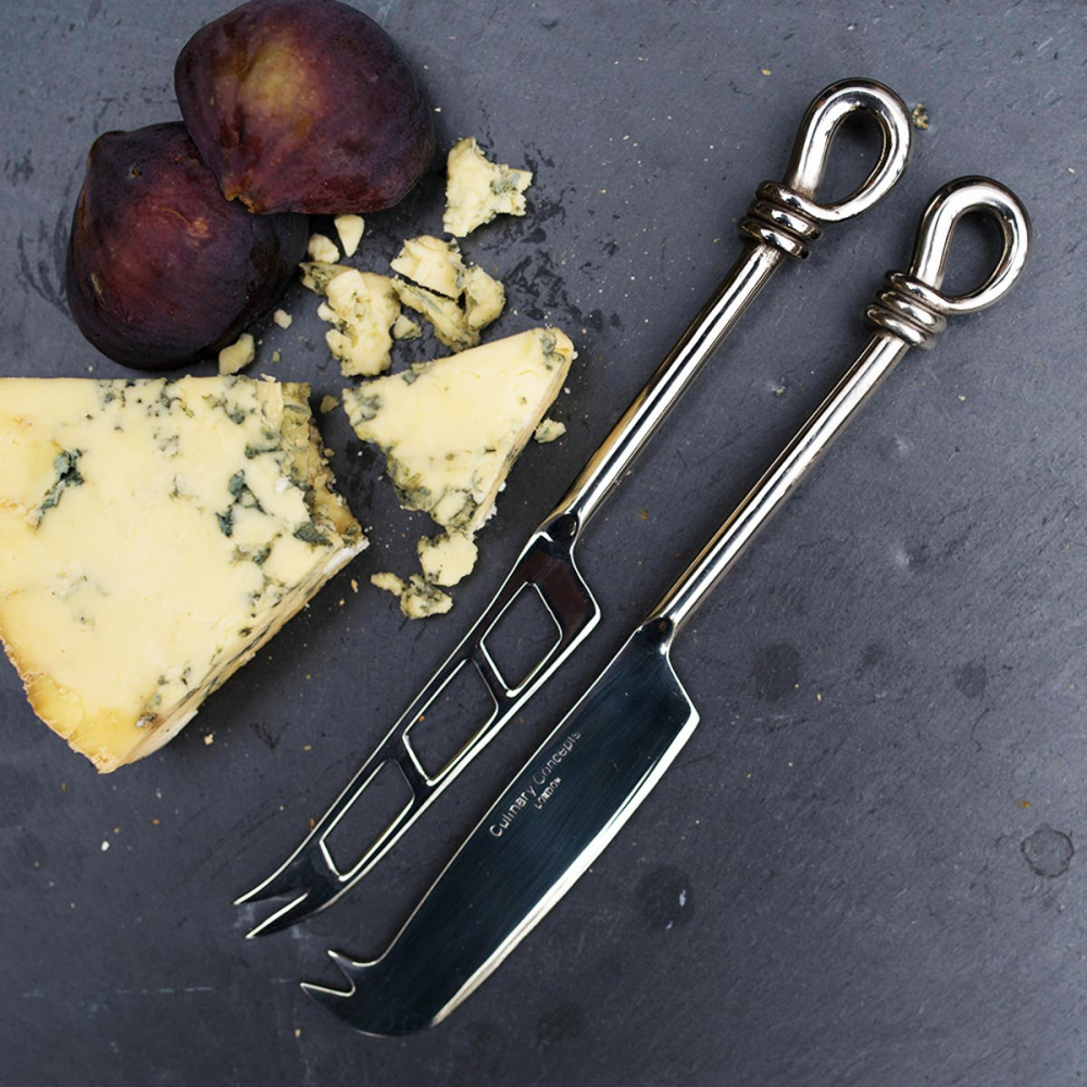 Polished Knot Traditional and soft cheese knife set, 21 and 22cm respectively, Stainless Steel-1