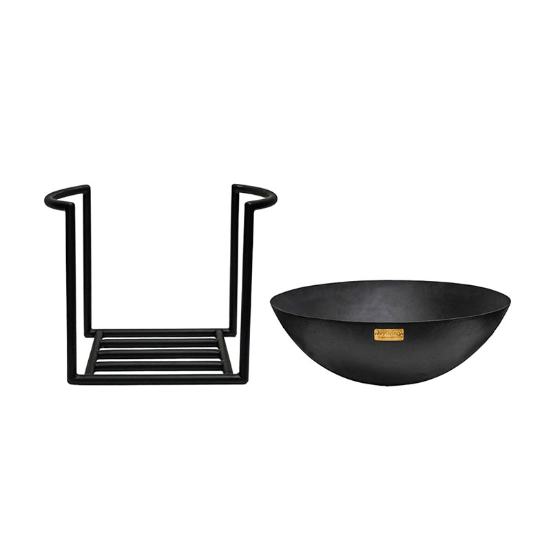 Outdoor cast iron firebowl on stand, W57cm, Black-2