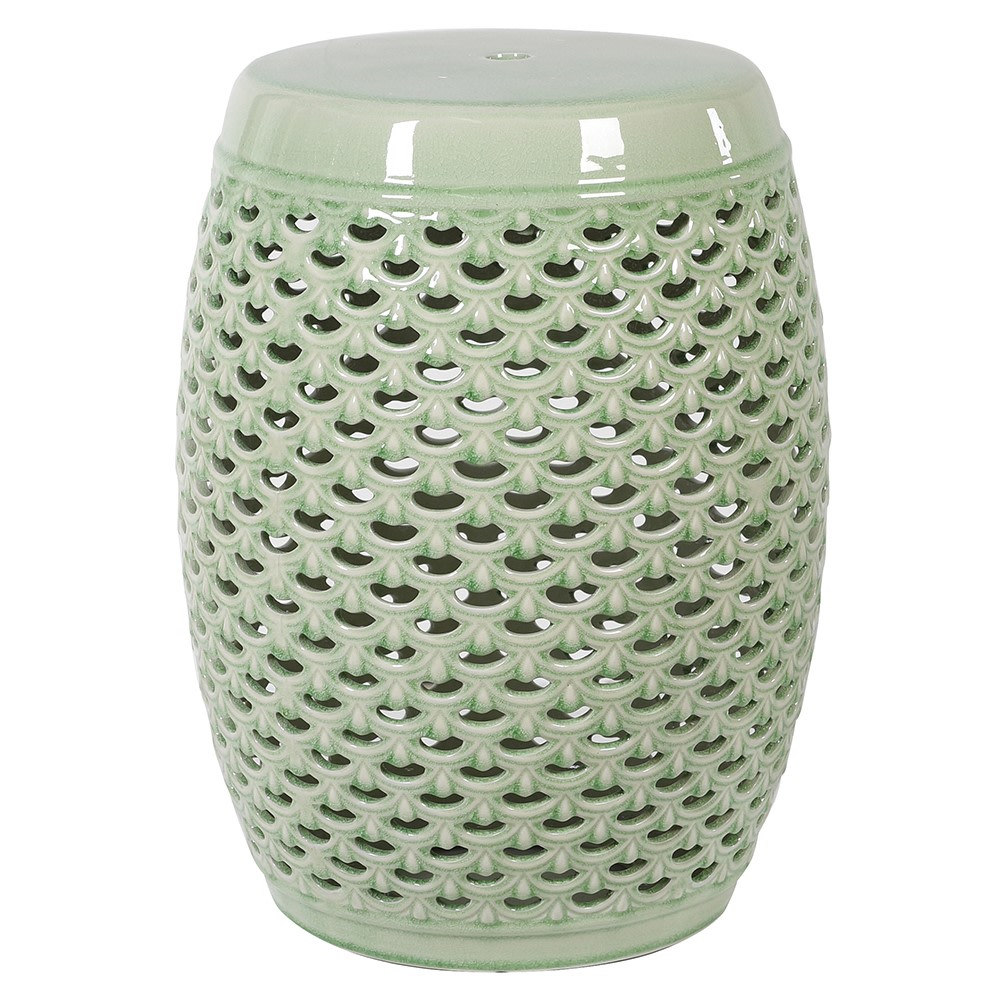 Lattice Ceramic Stool, H45cm, Sage-0