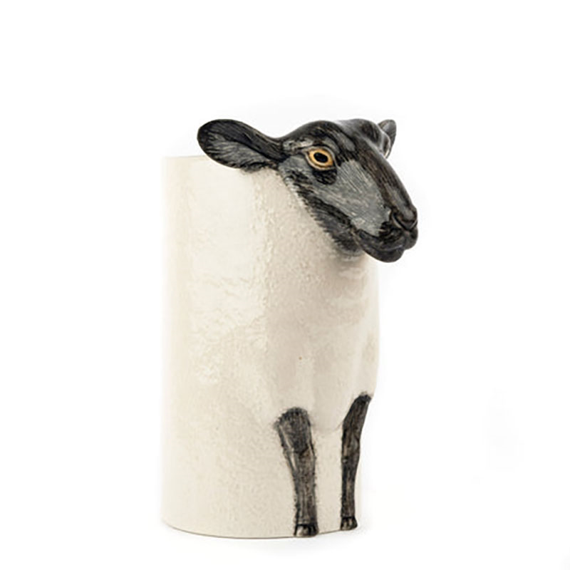 Black Faced Suffolk Sheep Utensil Pot, H20cm, Black/White-3