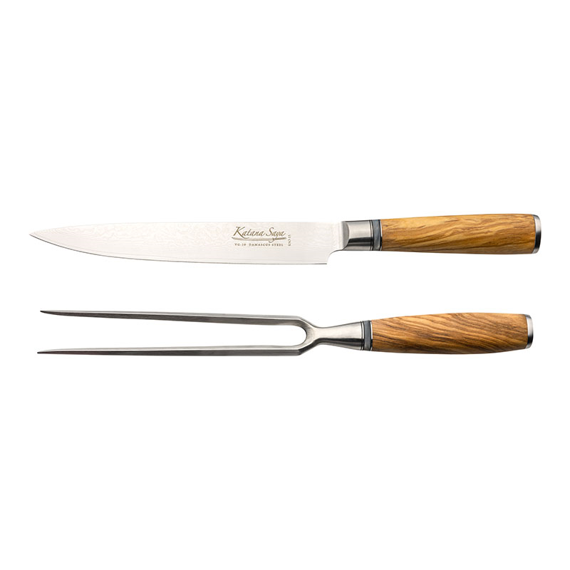 Katana Saya Olive Wood 2 Pce Carving Knife & Fork Set-0