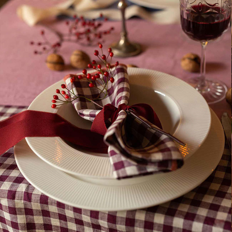 Gingham Linen Set of 4 Napkins, 45 x 45cm, Berry-0