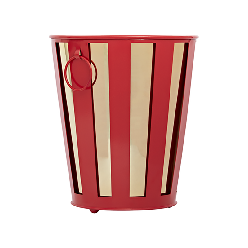 Striped Planter, H21cm, Coral Red-1