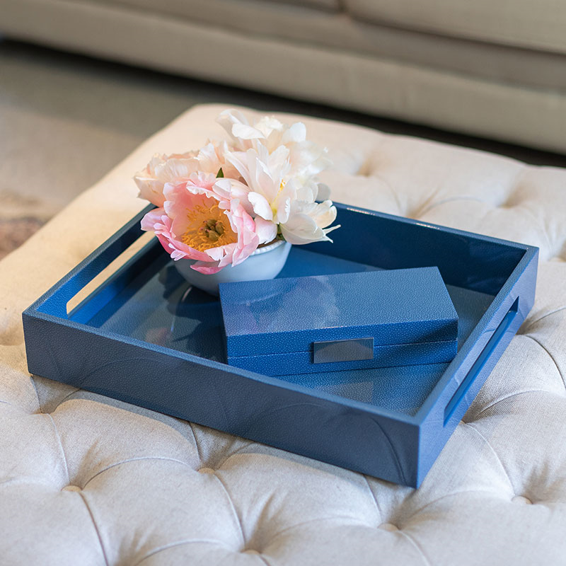 Lacquered Tray 40 x 35cm, Blue Shagreen-0