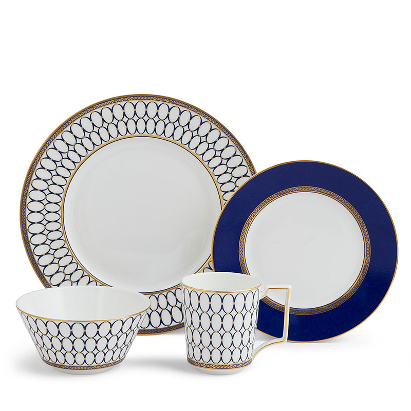 Renaissance Gold 4 piece dinnerware set, White-0