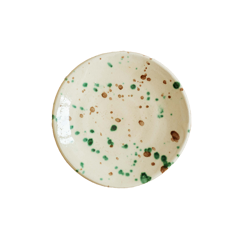 Manchada Set of 2 Speckled Plates, D24cm, White & Green-1