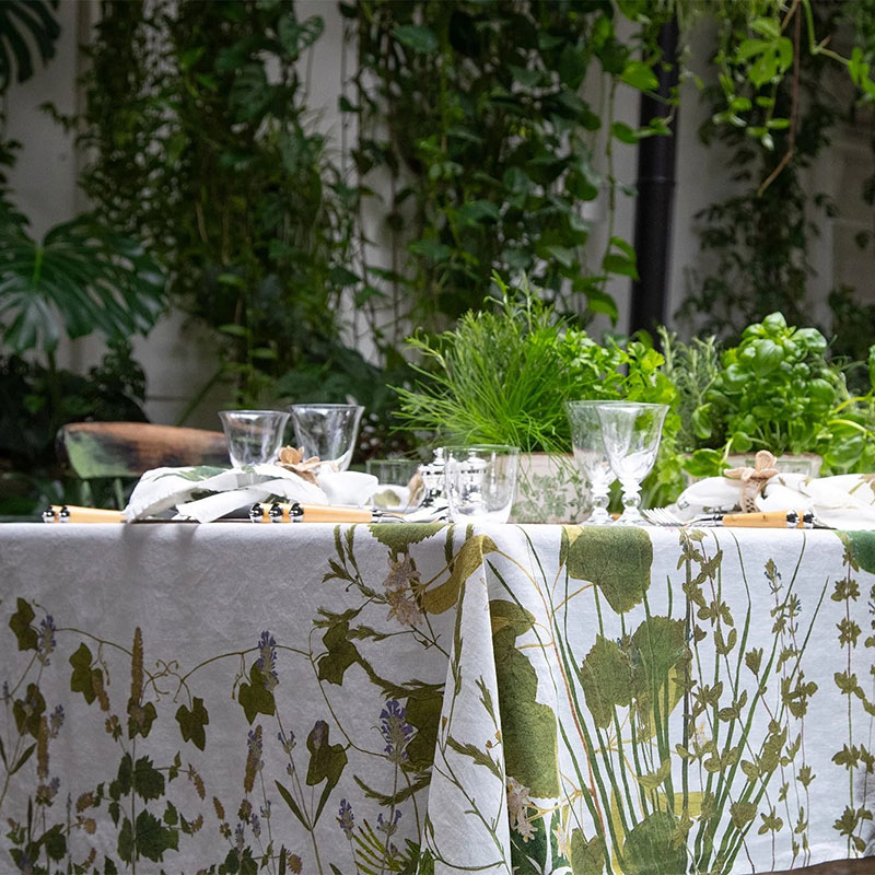 Herb Garden Linen Tablecloth, 165 x 250cm, Green-0