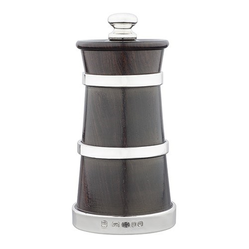 Blackwood Churn Pepper mill, 9.5cm, sterling silver bands-0