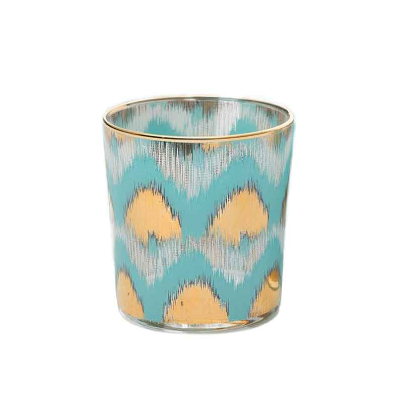 Ikat Tumbler, 9H x 8.5cm, Blue/Gold-0