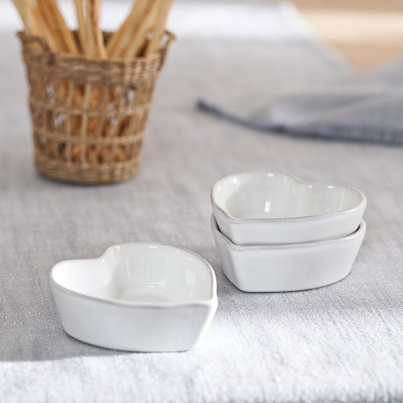 Porto Set of 3 Heart Dishes, White-1