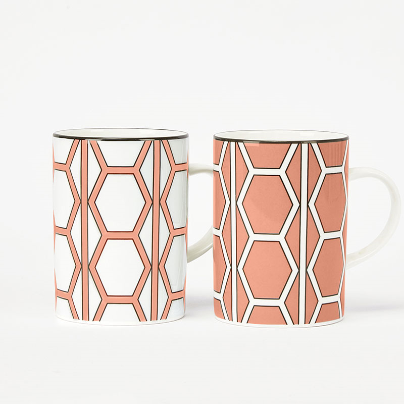 Hex & Hoop Set of 4 Mugs, 350ml, Coral-2