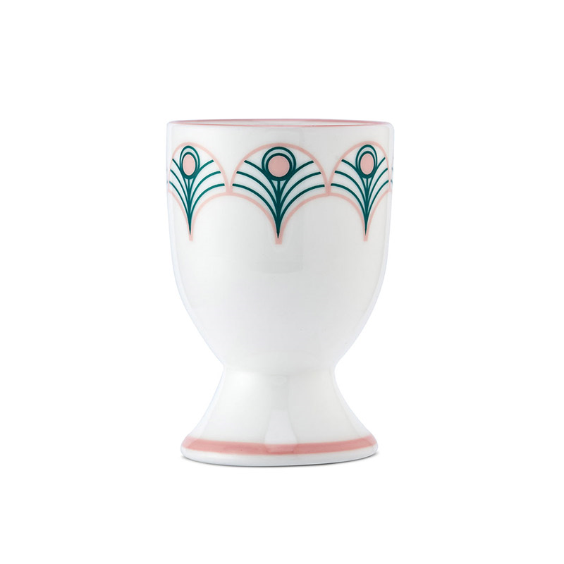 Peacock Egg Cup, H6.5cm, Teal & Blush Pink-0