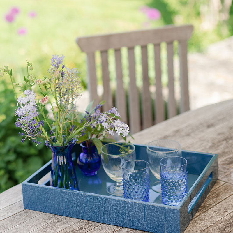 Lacquered Tray 40 x 35cm, Blue Shagreen-3