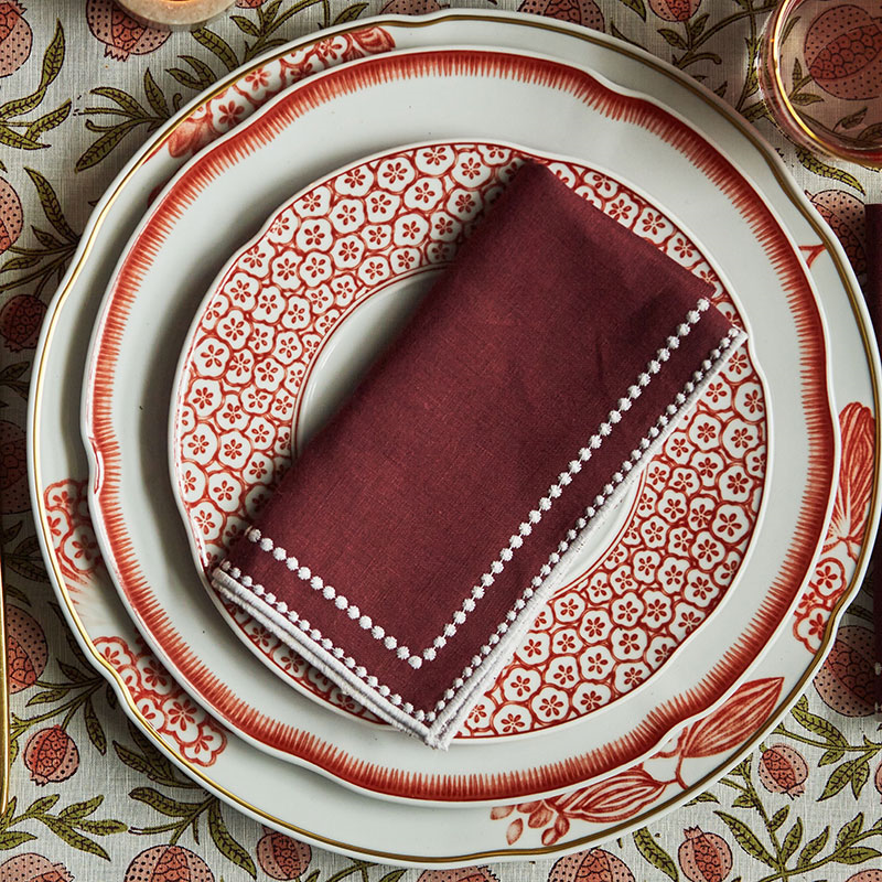 Abigail Set of 4 Napkins, D40cm, Burgandy-0