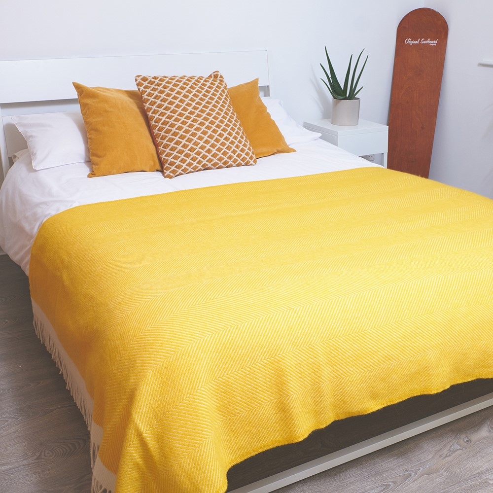 Herringbone Blanket, 130 x 250cm, Yellow/Cream-1