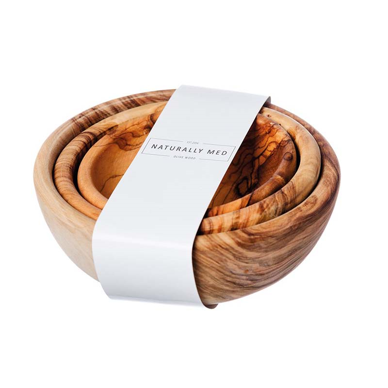 Naturally Med Olive Wood Set of 3 Stacking Bowls-1