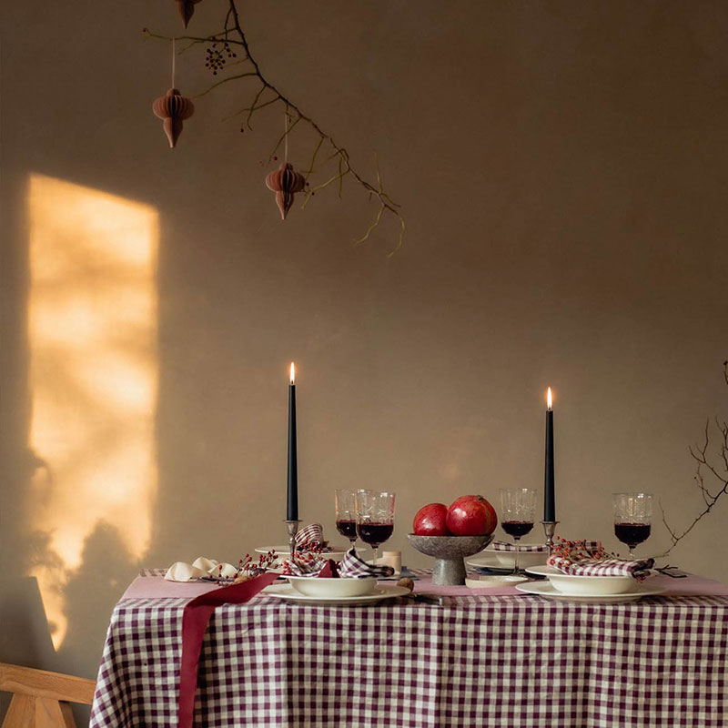 Gingham Linen Tablecloth, 150 x 250cm, Berry-0